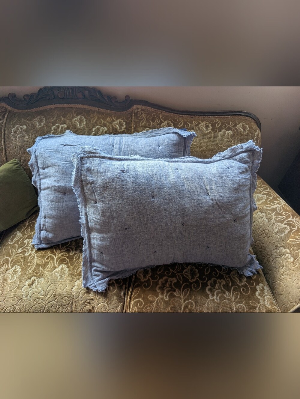 Target Chambray Blue Linen Pillowcase Pair with Rustic Fringe